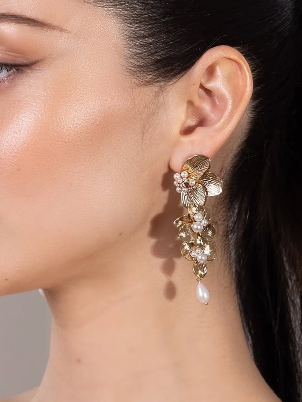 ISO  Floral Pearl Cascade Drop Earrings